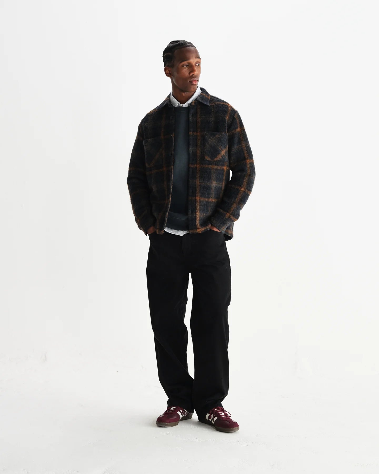 オーバーシャツ DRAWN CHECK (TEAL/ORANGE)