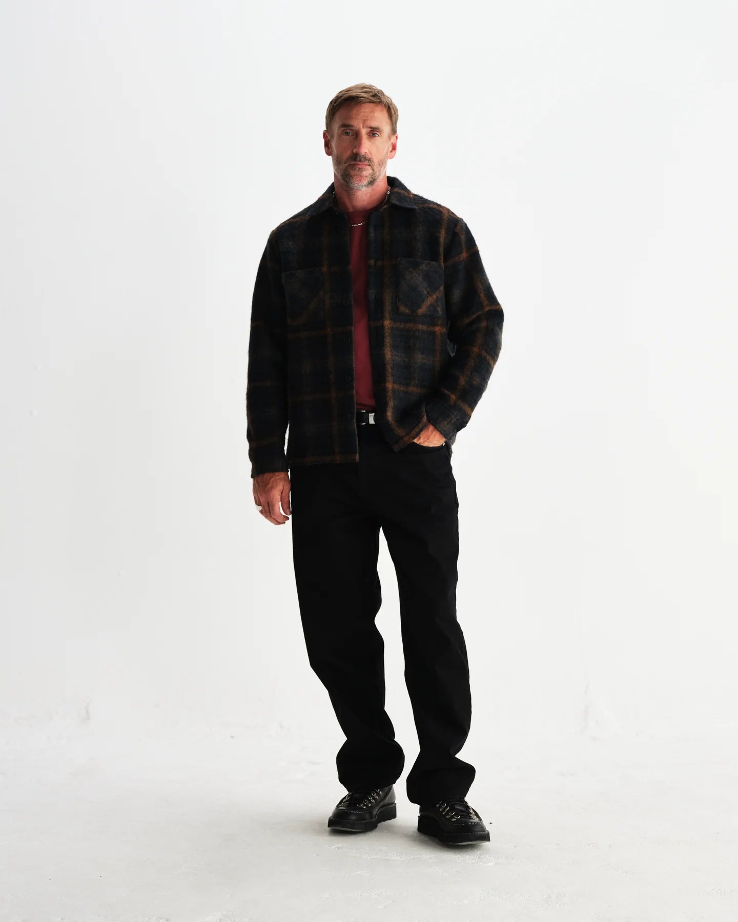 オーバーシャツ DRAWN CHECK (TEAL/ORANGE)