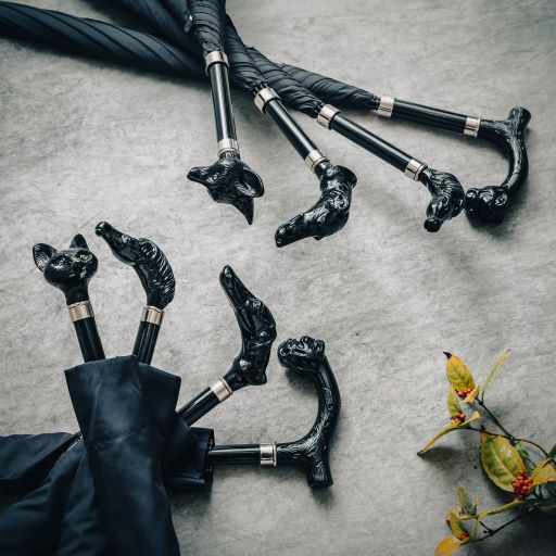 【SHOW&TELL限定】[フォックスアンブレラズ]ブラックアニマルヘッド  晴雨兼用傘 TL18 折りたたみ傘│Fox Umbrellas