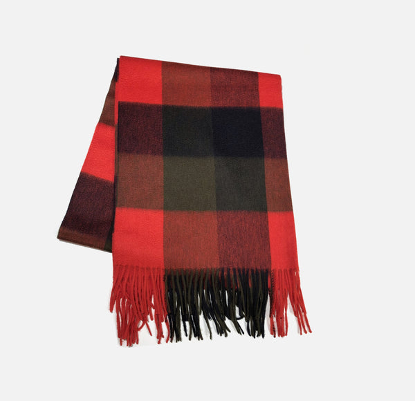  カシミヤストール ブロックチェック（レッド・カーキグリーン・ ネイビー）70×190_CPG51160 Joshua Ellis