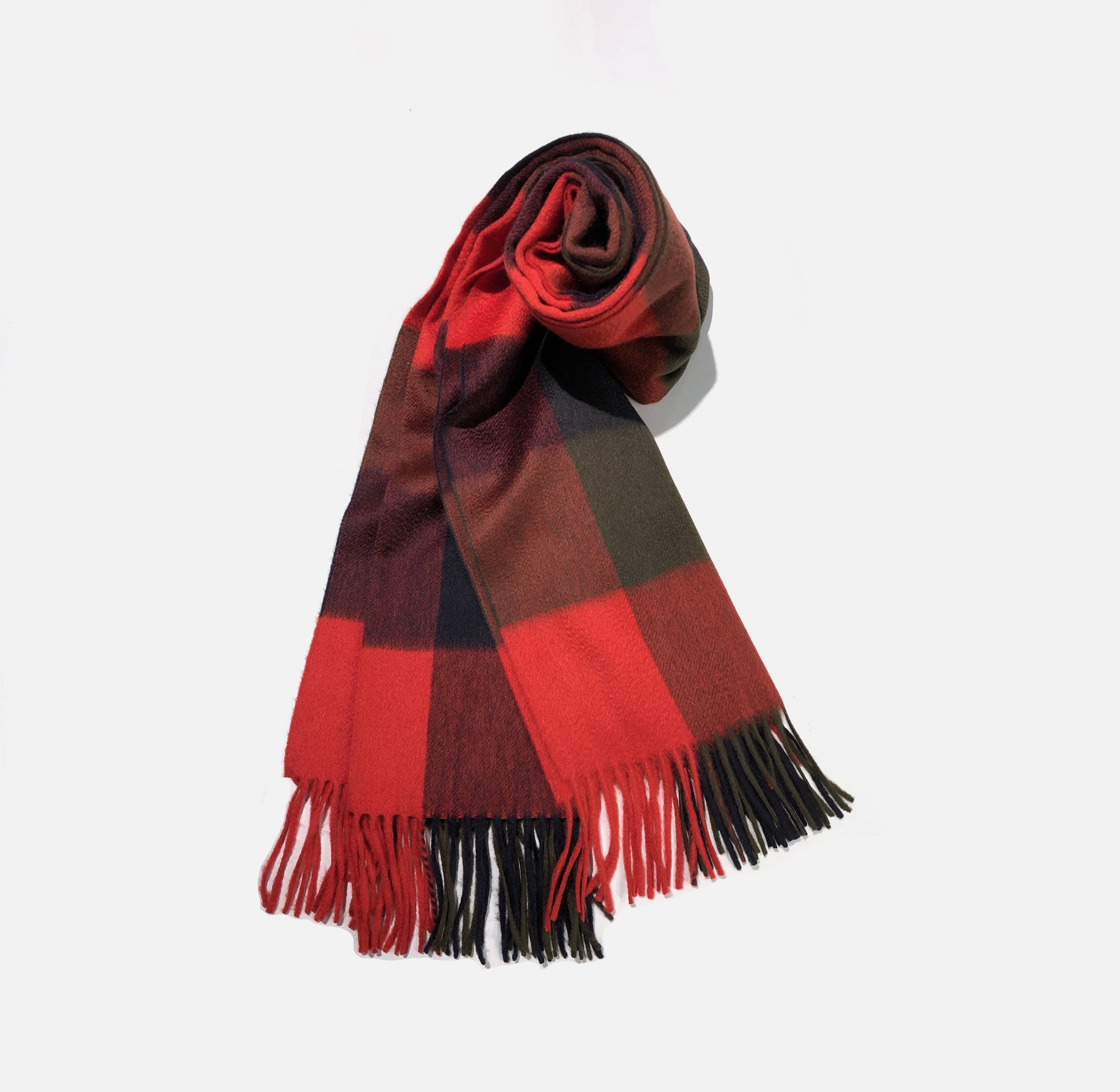  カシミヤストール ブロックチェック（レッド・カーキグリーン・ ネイビー）70×190_CPG51160 Joshua Ellis