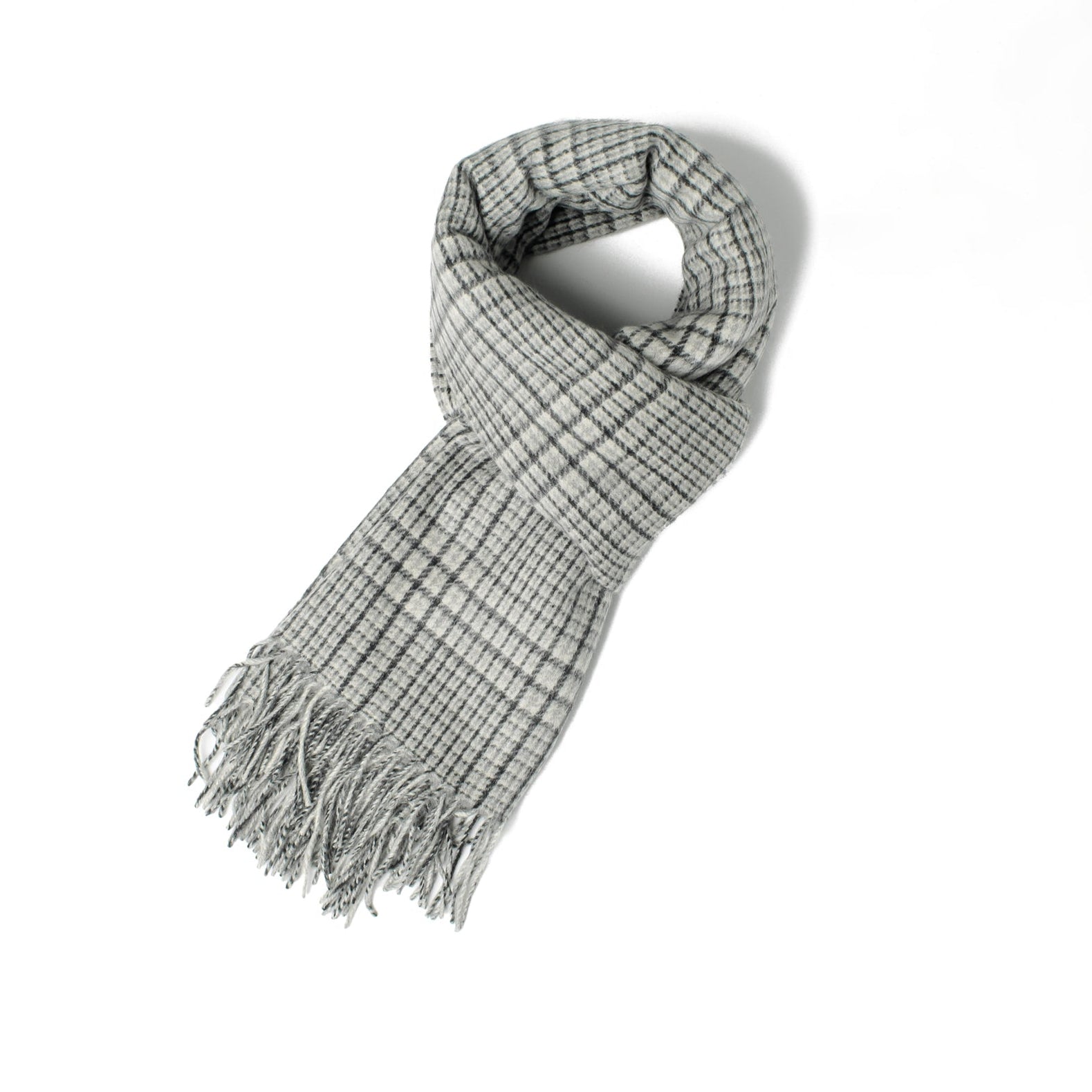  カシミヤストール ツイードグレンチェック (ホワイト ・ソルダー ・ チャコール) 70x190_CPGT50727 Joshua Ellis