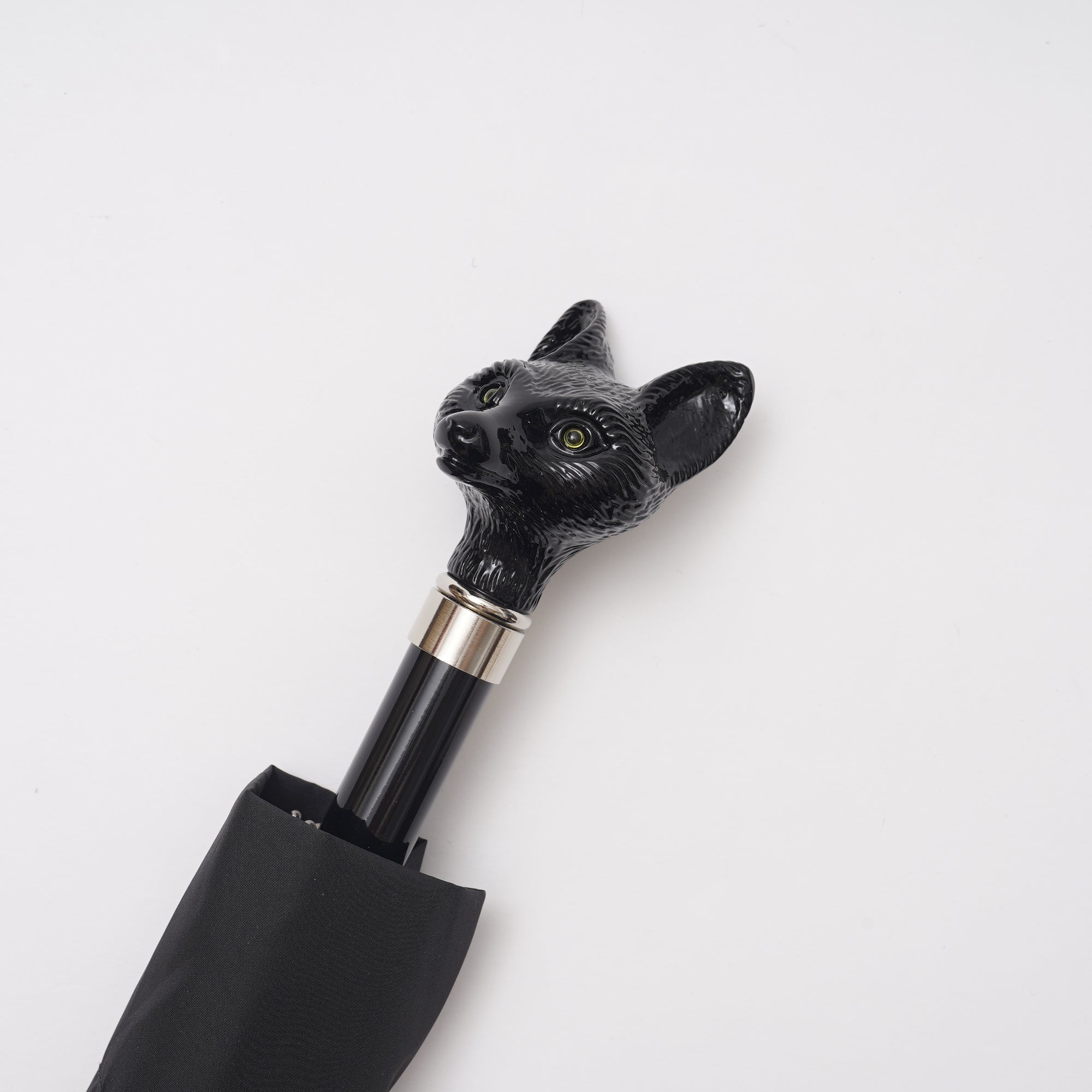 【SHOW&TELL限定】[フォックスアンブレラズ]ブラックアニマルヘッド 晴雨兼用傘 TL18 折りたたみ傘│Fox Umbrellas