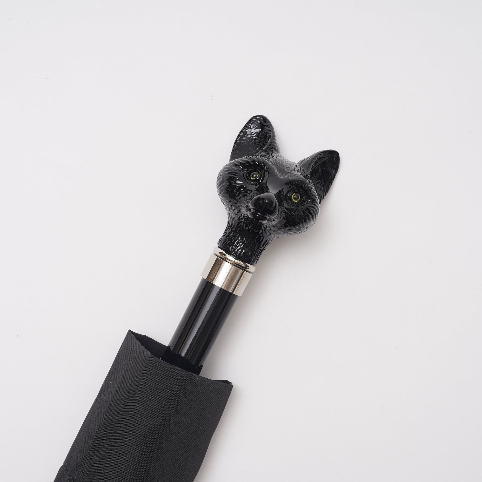 【SHOW&TELL限定】[フォックスアンブレラズ]ブラックアニマルヘッド  晴雨兼用傘 TL18 折りたたみ傘│Fox Umbrellas