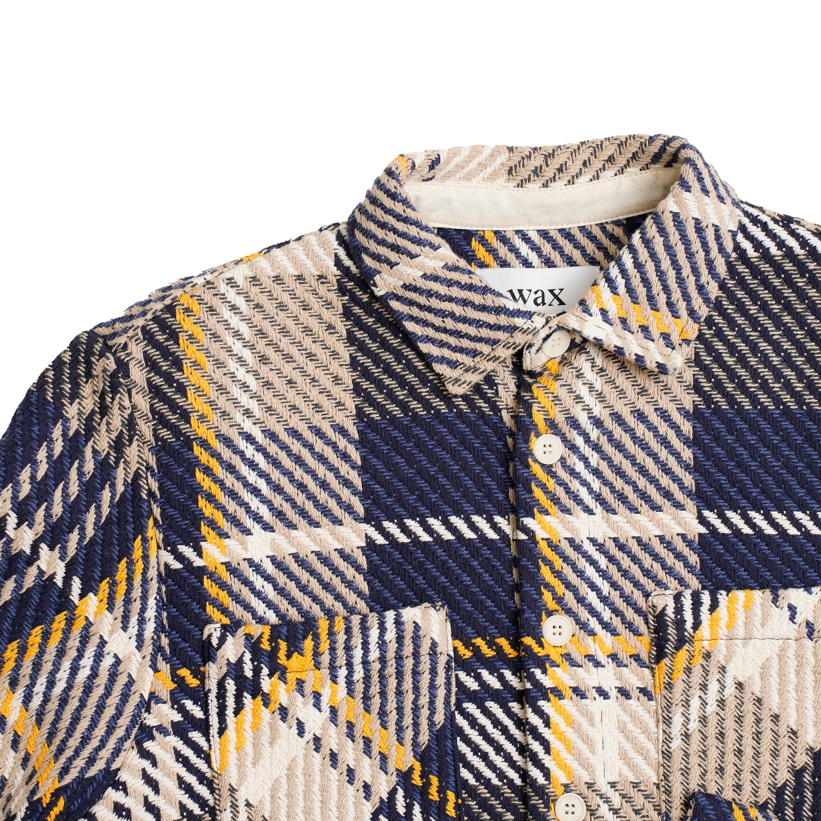 男女兼用 WHオーバーシャツ｜スペアチェック（NAVY/YELLOW）│wax london ワックスロンドン – グリニッジ オンラインストア